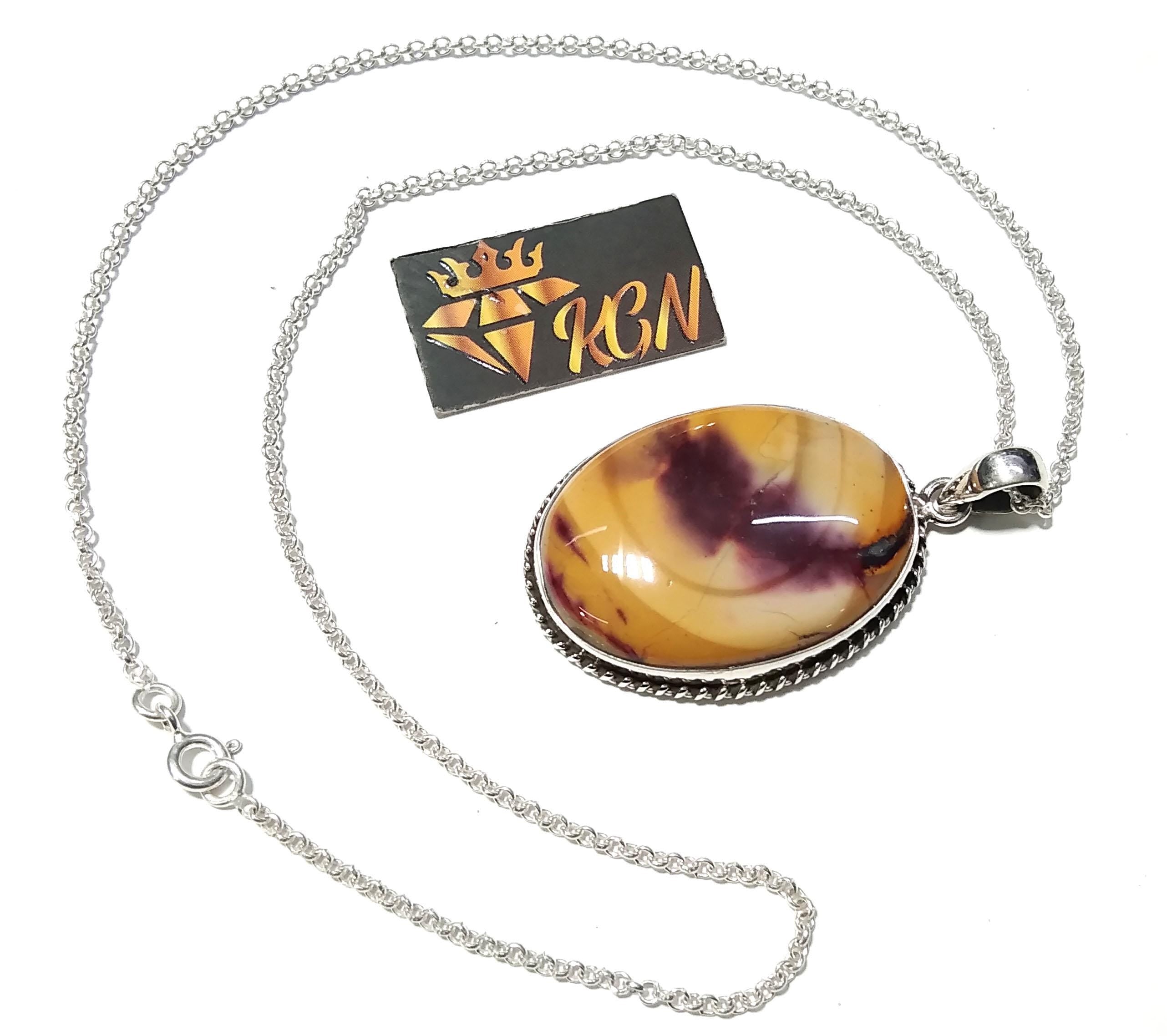 Natural Mookaite Jasper Gemstone Pendant, 925 Starling Silver Pendant Chain Necklace, Handmade Silver Design Pendant, Gift For Men & Women.